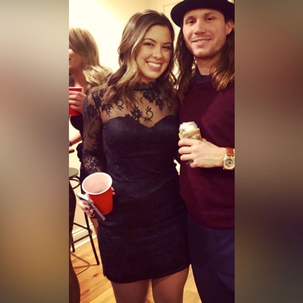 Bebe black lace long sleeve mini dress